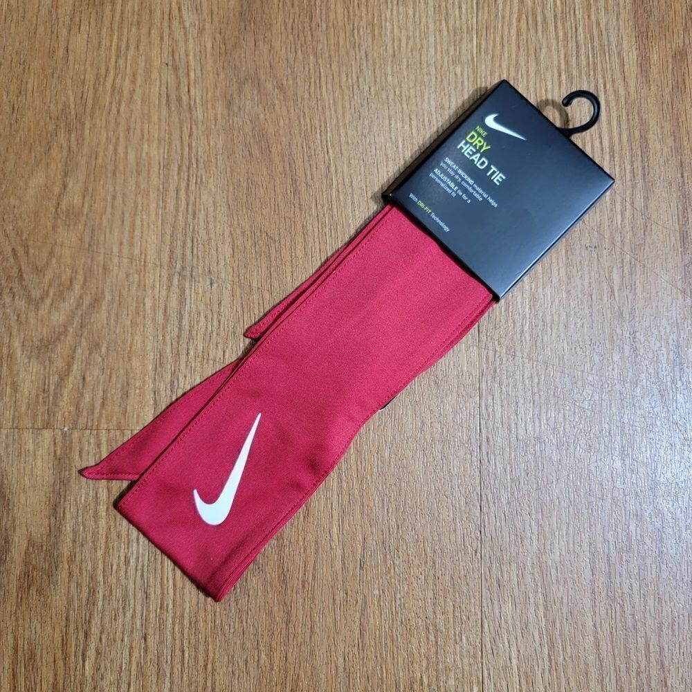 Nike Dry Head Tie Headband Red White Dri-Fit Hat Tennis Basketball Running Gym